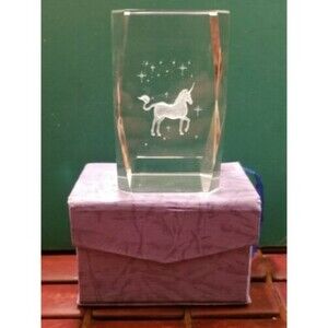 Unicorn & Stars 3D Glass Paperweight Laser Etched 3.25"x2"x2"